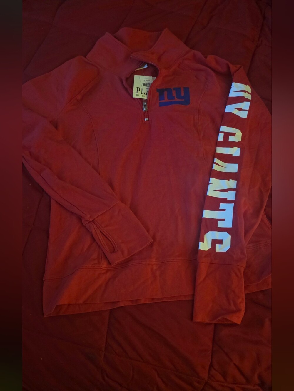 PINK Victoria's Secret Red Quarter-Zip Pullover with NY Giants Logo